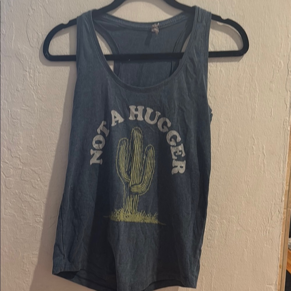 Blue Tank Top with Cactus Print